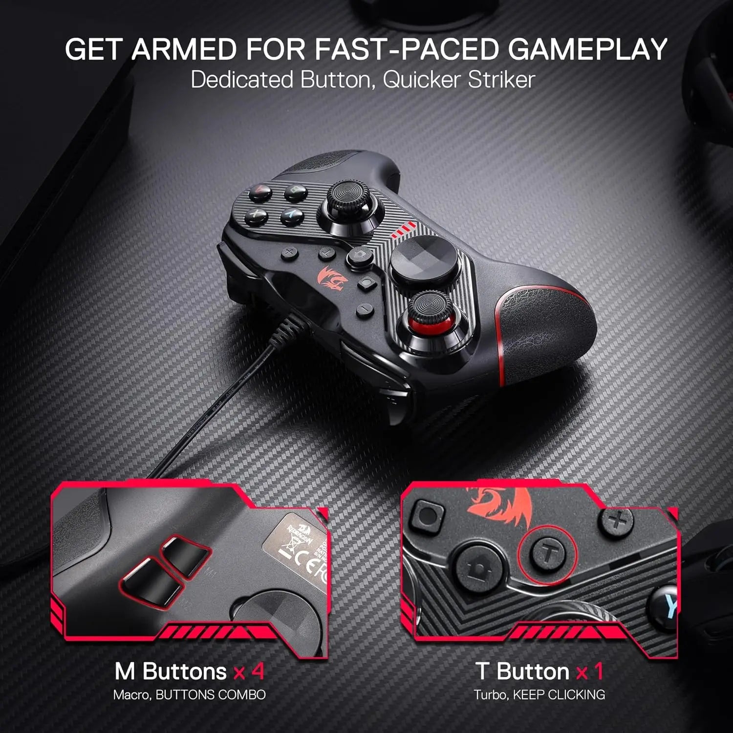 Redragon G710 Wired Dual Vibration Motors Rapid Trigger 4 Programmable Keys Gaming Controller