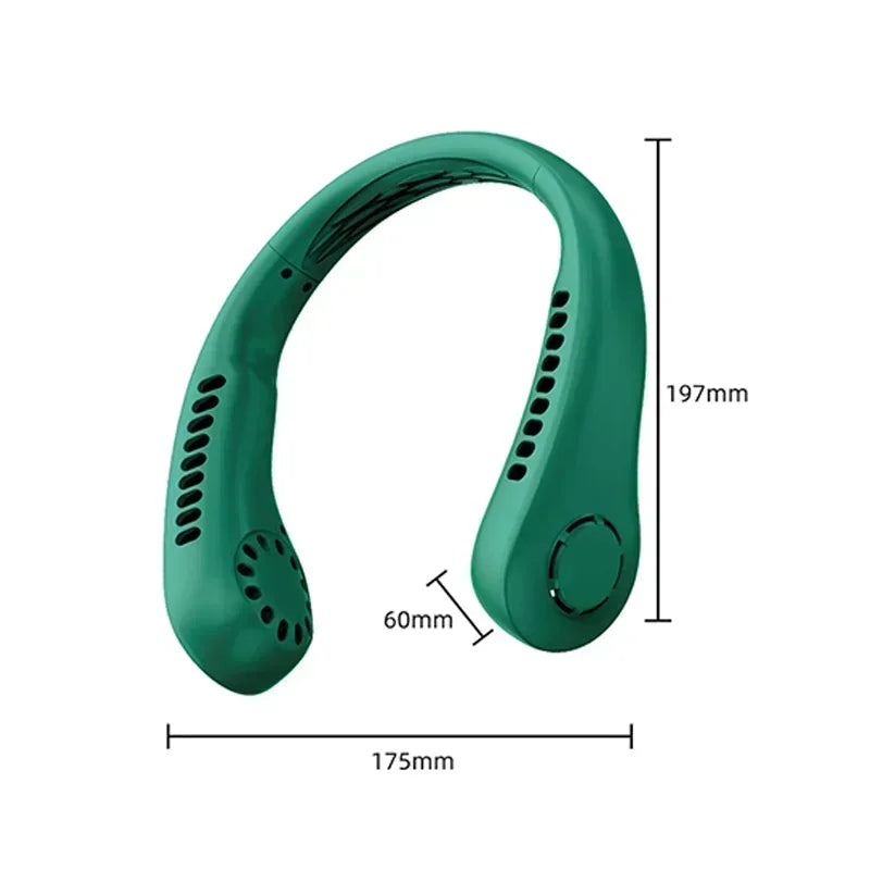 Mini neck less fan, long-lasting silent portable device, USB charging, digital screen, 5-speed