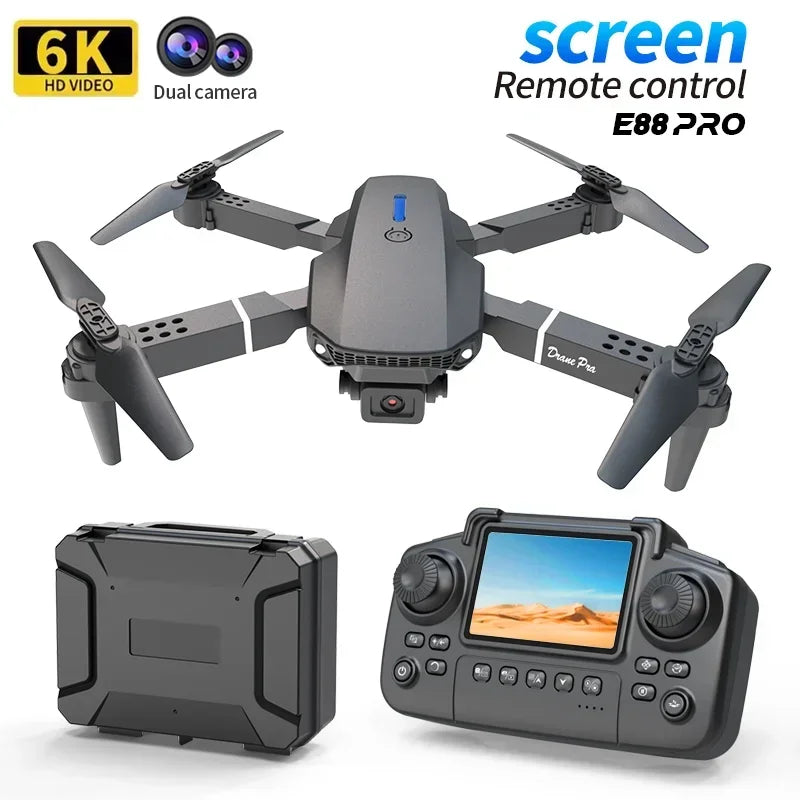 E88Pro RC Drone 8K Professinal With 1080P Wide Angle HD Camera Screen Control Foldable Helicopter WIFI FPV Height Hold Gift Toys