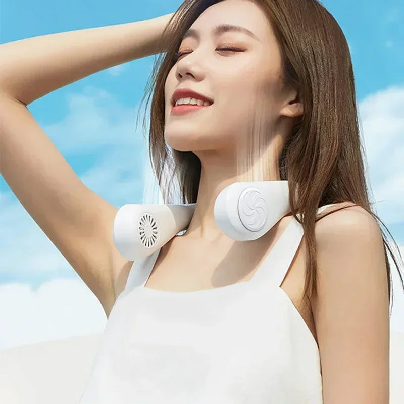 Mini neck less fan, long-lasting silent portable device, USB charging, digital screen, 5-speed
