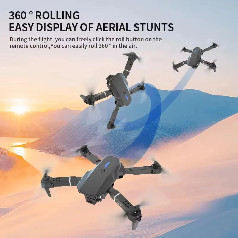 New E88 Brushless Drone Dual HD Cameras WiFi FPV Foldable Arms Night Navigation Light Remote Control RC Quadcopter Photography