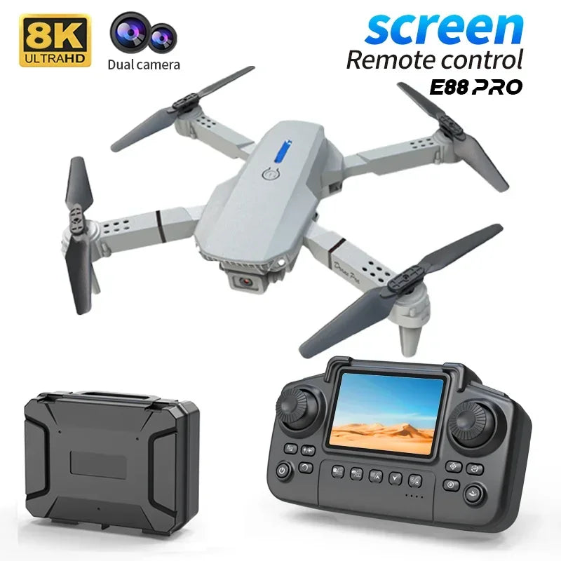 E88Pro RC Drone 8K Professinal With 1080P Wide Angle HD Camera Screen Control Foldable Helicopter WIFI FPV Height Hold Gift Toys