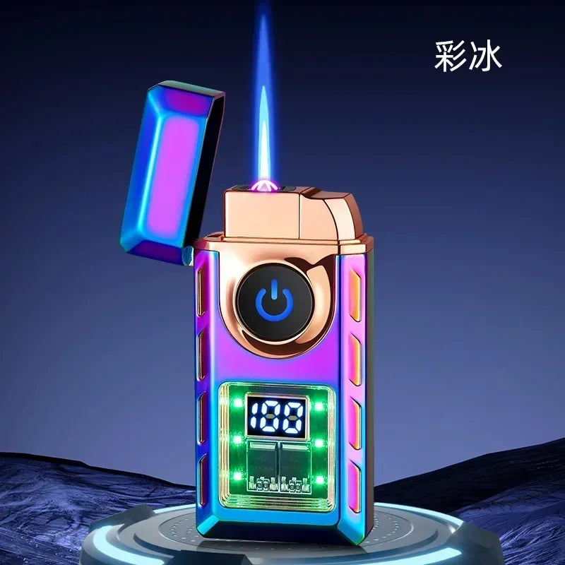 2025 Hot Sales New Electronic Pulse Cigarette Lighter Gas and Electric Digital Display Double Arc Windproof Butane Gas Lighter