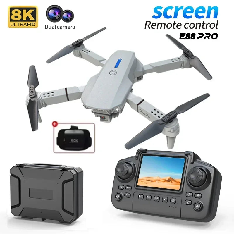 E88Pro RC Drone 8K Professinal With 1080P Wide Angle HD Camera Screen Control Foldable Helicopter WIFI FPV Height Hold Gift Toys