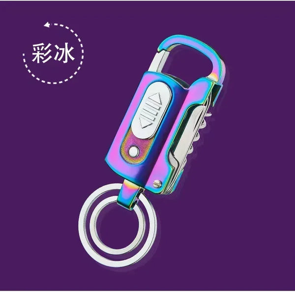 Multifunctional Electronic Lighter Keychain Wine Opener Knife Flashlight Slotted Screwdriver Metal Windproof Lighter Gadget