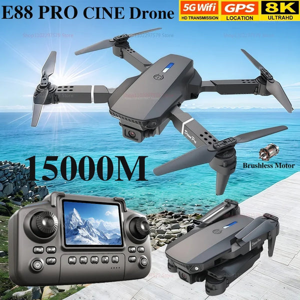 E88Pro RC Drone 8K Professinal With 1080P Wide Angle HD Camera Screen Control Foldable Helicopter WIFI FPV Height Hold Gift Toys