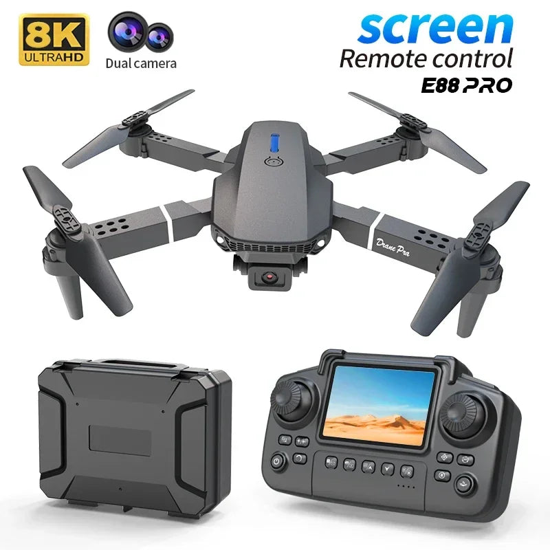 E88Pro RC Drone 8K Professinal With 1080P Wide Angle HD Camera Screen Control Foldable Helicopter WIFI FPV Height Hold Gift Toys