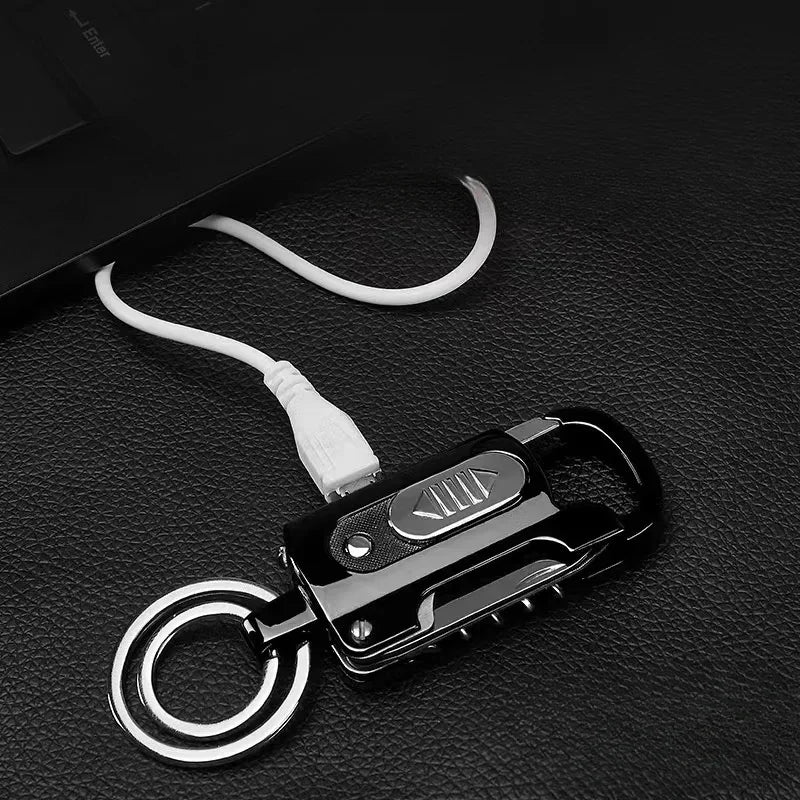 Multifunctional Electronic Lighter Keychain Wine Opener Knife Flashlight Slotted Screwdriver Metal Windproof Lighter Gadget