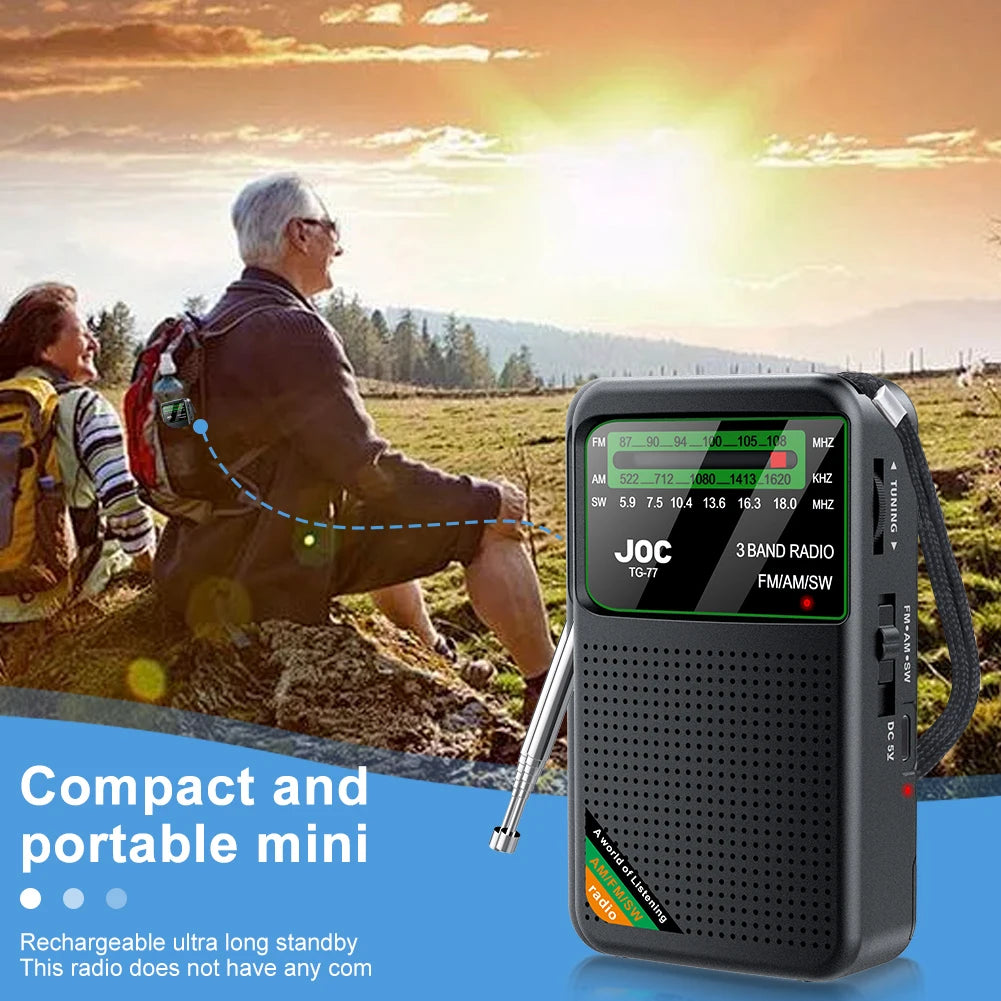 Portable Mini Full Band Radio FM AM SW Radio Built-in Speaker Battery Operated Radio for Indoor Outdoor Walk Jogging Gym Camping