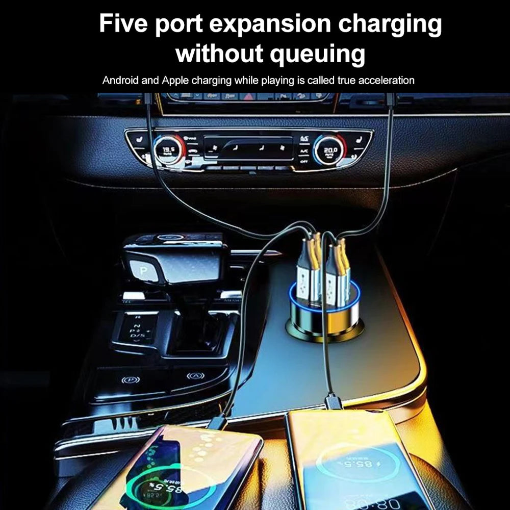 5 in 1 USB Car Charger Fast Charging Dual PD Port QC3.0 Car Phone Charger Adapter With Voltage Display for iPhone Samsung Huawei