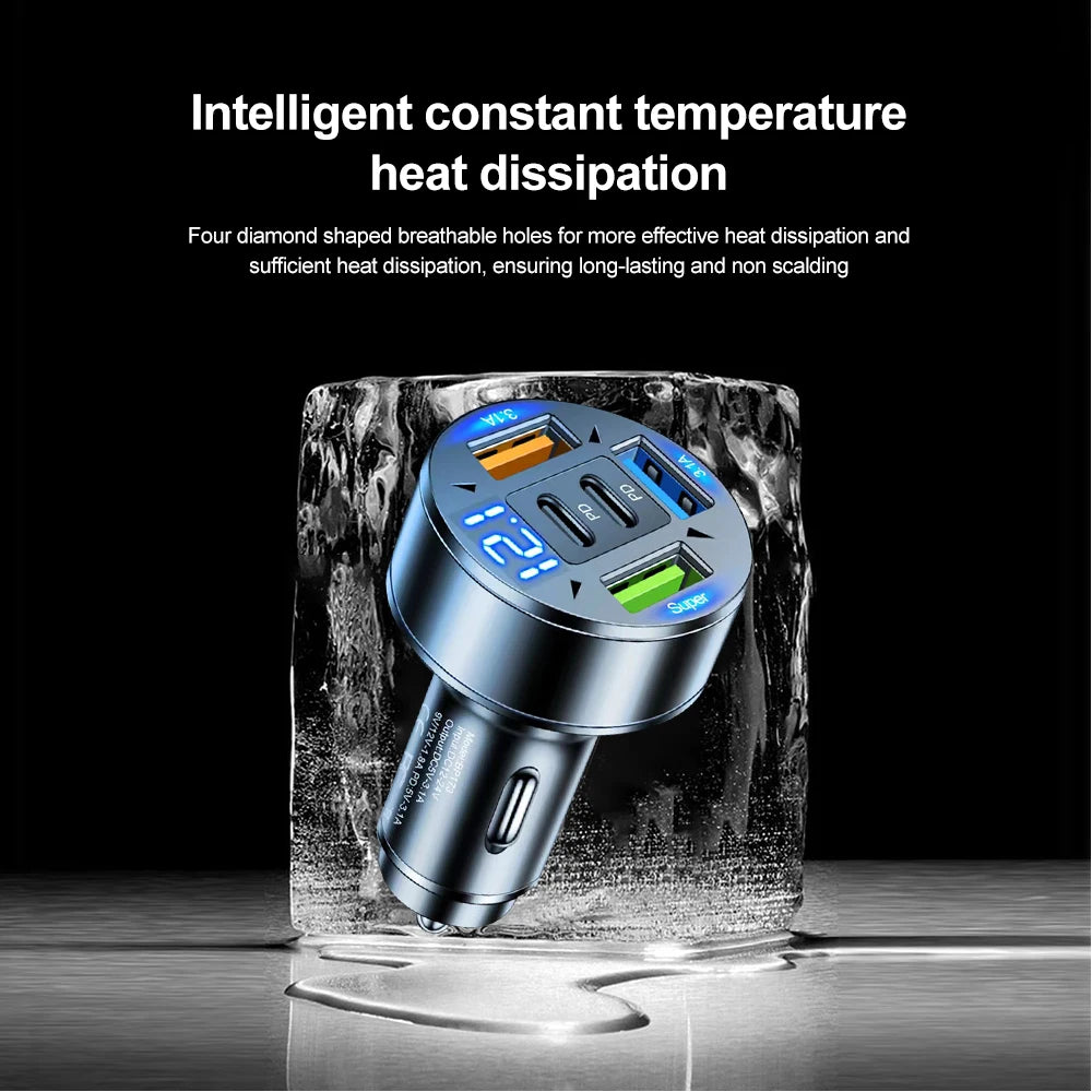 5 in 1 USB Car Charger Fast Charging Dual PD Port QC3.0 Car Phone Charger Adapter With Voltage Display for iPhone Samsung Huawei