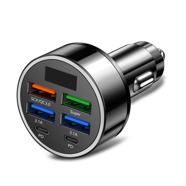 100W 6 Ports USB Car Charger PD QC3.0 Fast Charging Car Lighter Adapter Phone Charger For iPhone Samsung Huawei Xiaomi