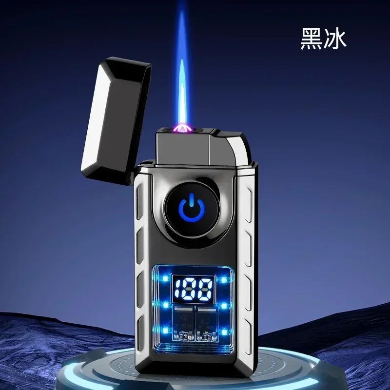 2025 Hot Sales New Electronic Pulse Cigarette Lighter Gas and Electric Digital Display Double Arc Windproof Butane Gas Lighter