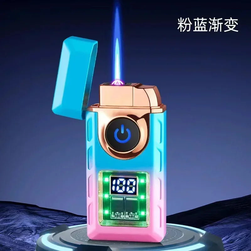 2025 Hot Sales New Electronic Pulse Cigarette Lighter Gas and Electric Digital Display Double Arc Windproof Butane Gas Lighter