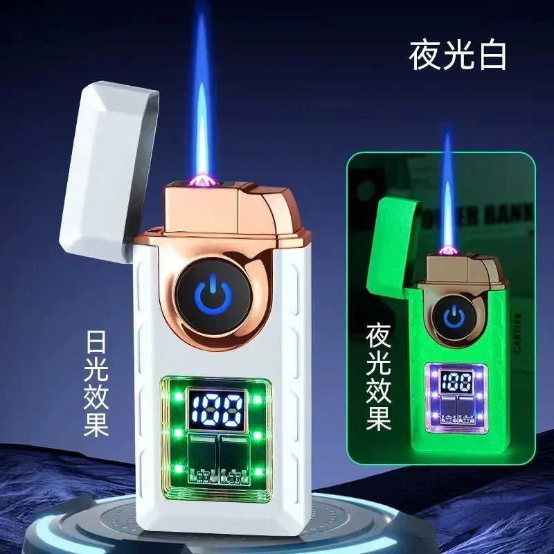2025 Hot Sales New Electronic Pulse Cigarette Lighter Gas and Electric Digital Display Double Arc Windproof Butane Gas Lighter