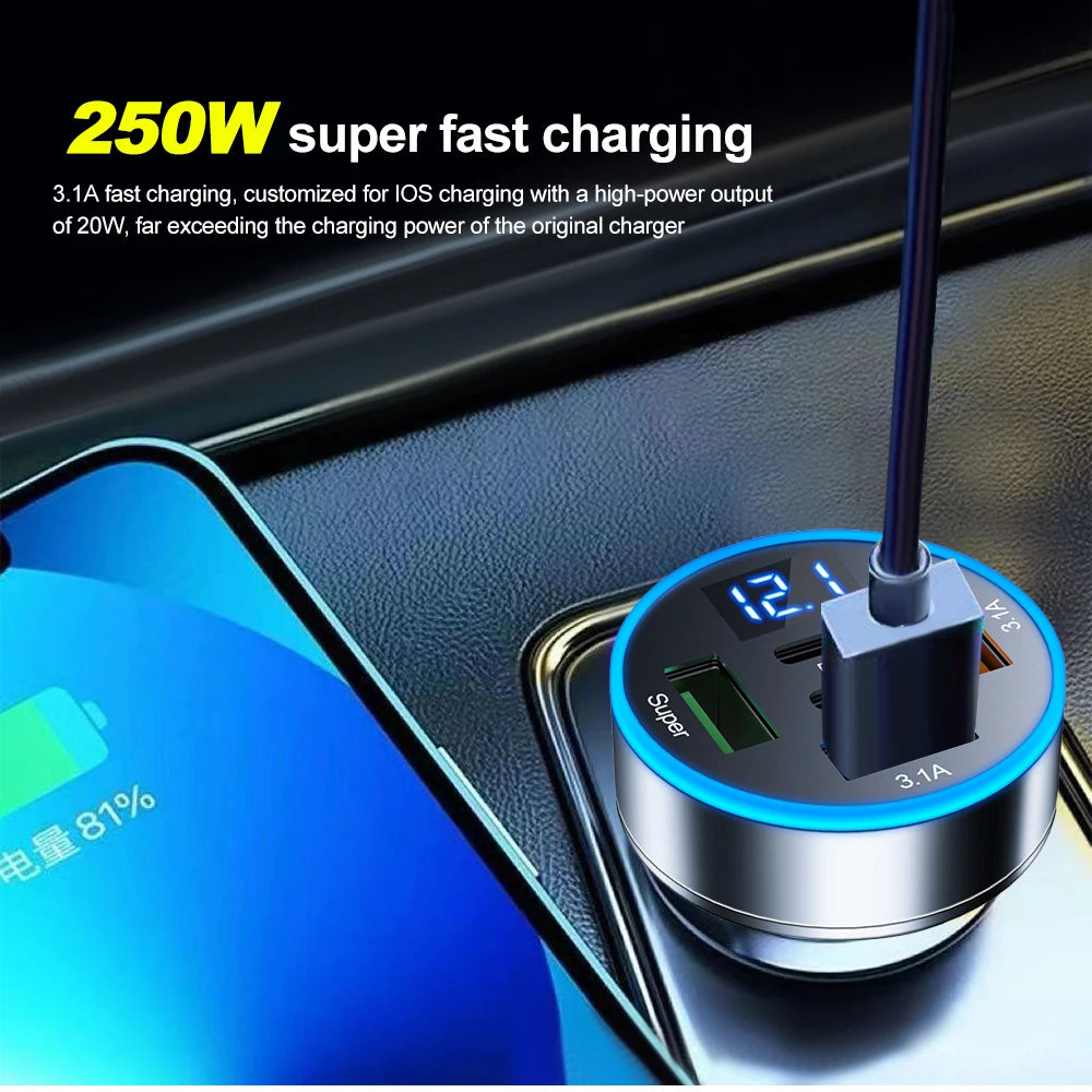 5 in 1 USB Car Charger Fast Charging Dual PD Port QC3.0 Car Phone Charger Adapter With Voltage Display for iPhone Samsung Huawei