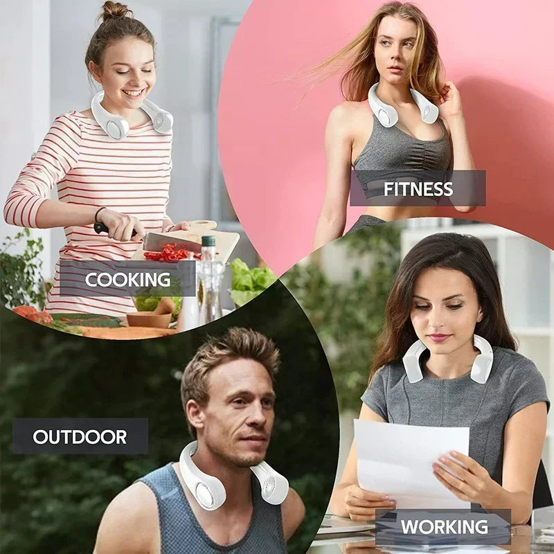 Mini neck less fan, long-lasting silent portable device, USB charging, digital screen, 5-speed