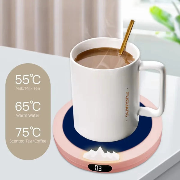 Smart Coffee Mug Portable USB Heating Cup Warmer 3-Gear Coffee Mug Warmers 10W Fast Heating Temperature Control 8H Auto Shutdown