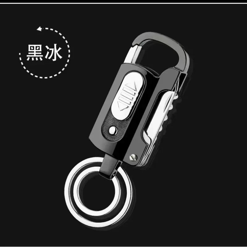 Multifunctional Electronic Lighter Keychain Wine Opener Knife Flashlight Slotted Screwdriver Metal Windproof Lighter Gadget