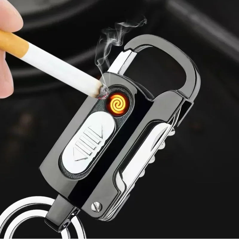 Multifunctional Electronic Lighter Keychain Wine Opener Knife Flashlight Slotted Screwdriver Metal Windproof Lighter Gadget
