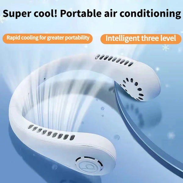Mini neck less fan, long-lasting silent portable device, USB charging, digital screen, 5-speed