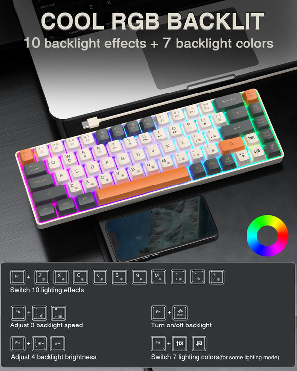 SOLAKAKA Sk968 Gaming Keyboard 68 keys N- Key Rollover RGB Backlight