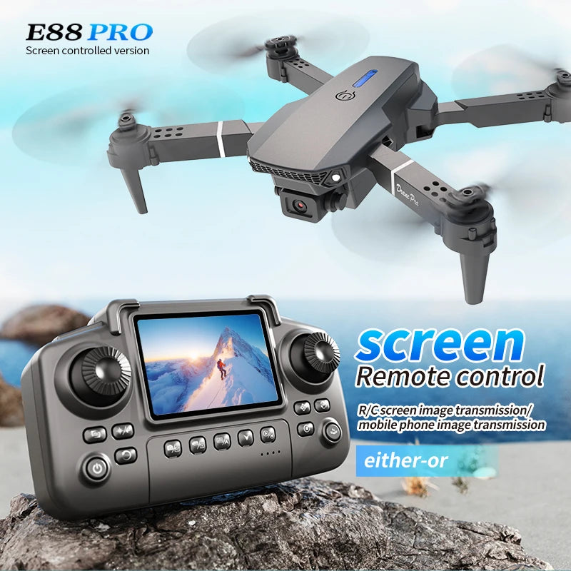 E88Pro RC Drone 8K Professinal With 1080P Wide Angle HD Camera Screen Control Foldable Helicopter WIFI FPV Height Hold Gift Toys