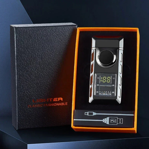 2025 Hot Sales New Electronic Pulse Cigarette Lighter Gas and Electric Digital Display Double Arc Windproof Butane Gas Lighter