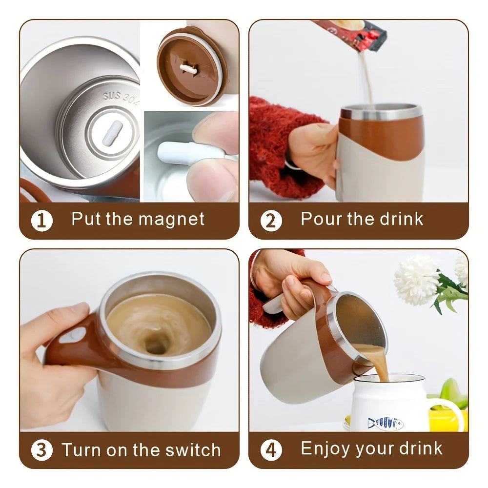 380ml Automatic Mixing Cup with Magnetic Rotary Base, 304 stainless steel liner, Large Capacity Battery Operated Travel Coffee C