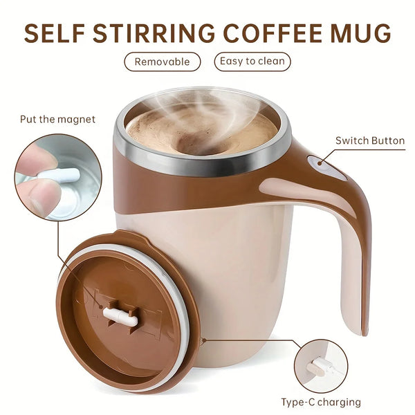380ml Automatic Mixing Cup with Magnetic Rotary Base, 304 stainless steel liner, Large Capacity Battery Operated Travel Coffee C