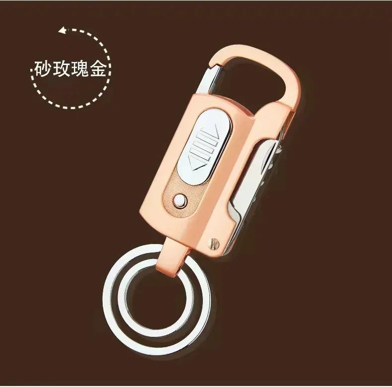 Multifunctional Electronic Lighter Keychain Wine Opener Knife Flashlight Slotted Screwdriver Metal Windproof Lighter Gadget