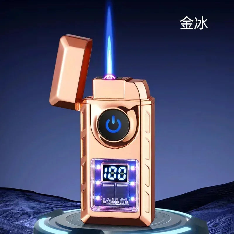 2025 Hot Sales New Electronic Pulse Cigarette Lighter Gas and Electric Digital Display Double Arc Windproof Butane Gas Lighter