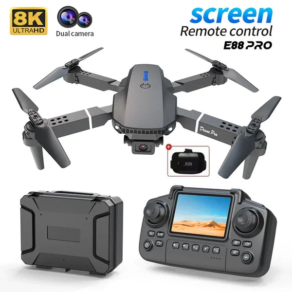 E88Pro RC Drone 8K Professinal With 1080P Wide Angle HD Camera Screen Control Foldable Helicopter WIFI FPV Height Hold Gift Toys