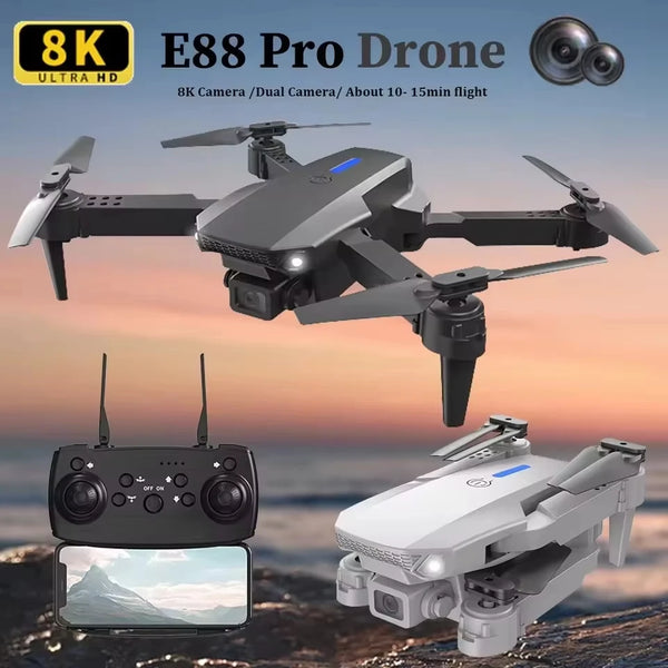 New E88 Brushless Drone Dual HD Cameras WiFi FPV Foldable Arms Night Navigation Light Remote Control RC Quadcopter Photography