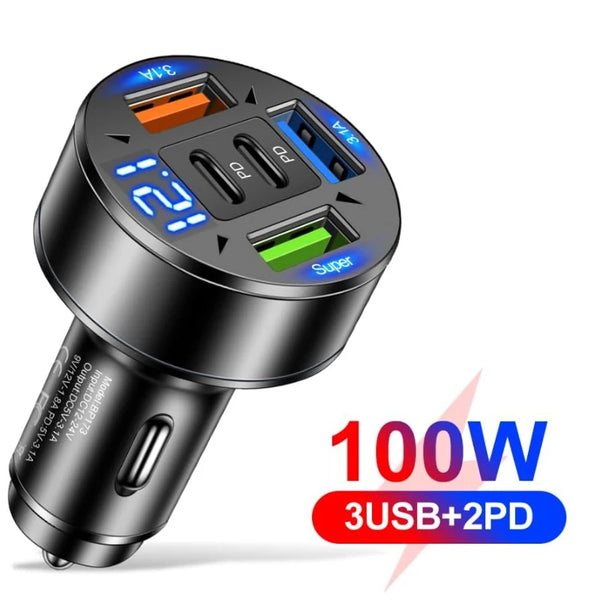 5 in 1 USB Car Charger Fast Charging Dual PD Port QC3.0 Car Phone Charger Adapter With Voltage Display for iPhone Samsung Huawei
