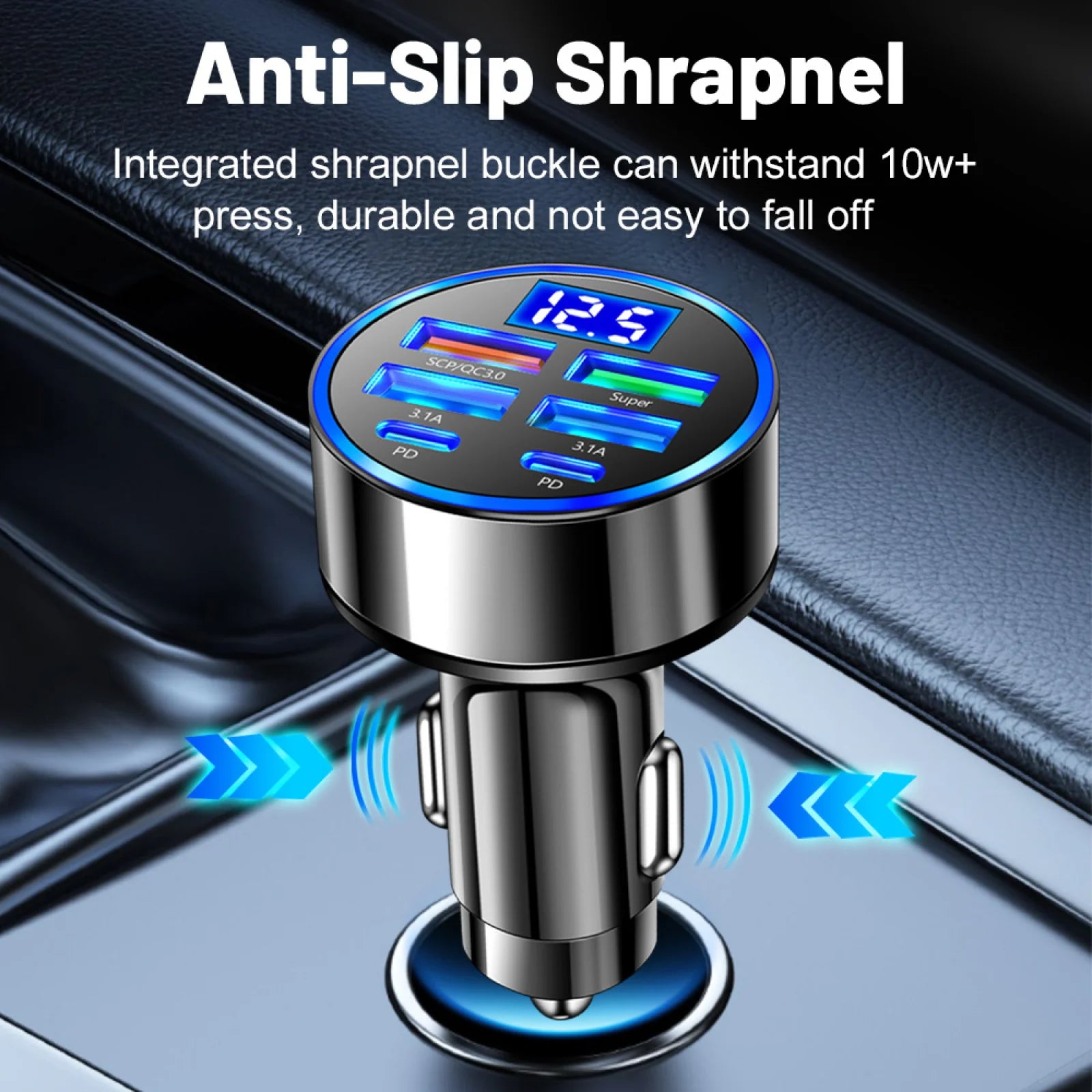 100W 6 Ports USB Car Charger PD QC3.0 Fast Charging Car Lighter Adapter Phone Charger For iPhone Samsung Huawei Xiaomi