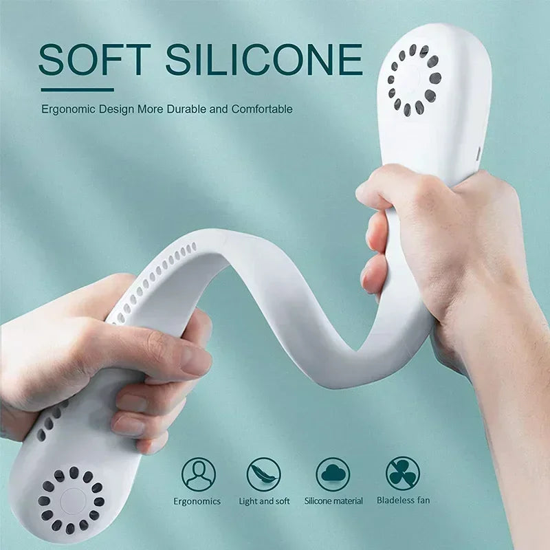 Mini neck less fan, long-lasting silent portable device, USB charging, digital screen, 5-speed