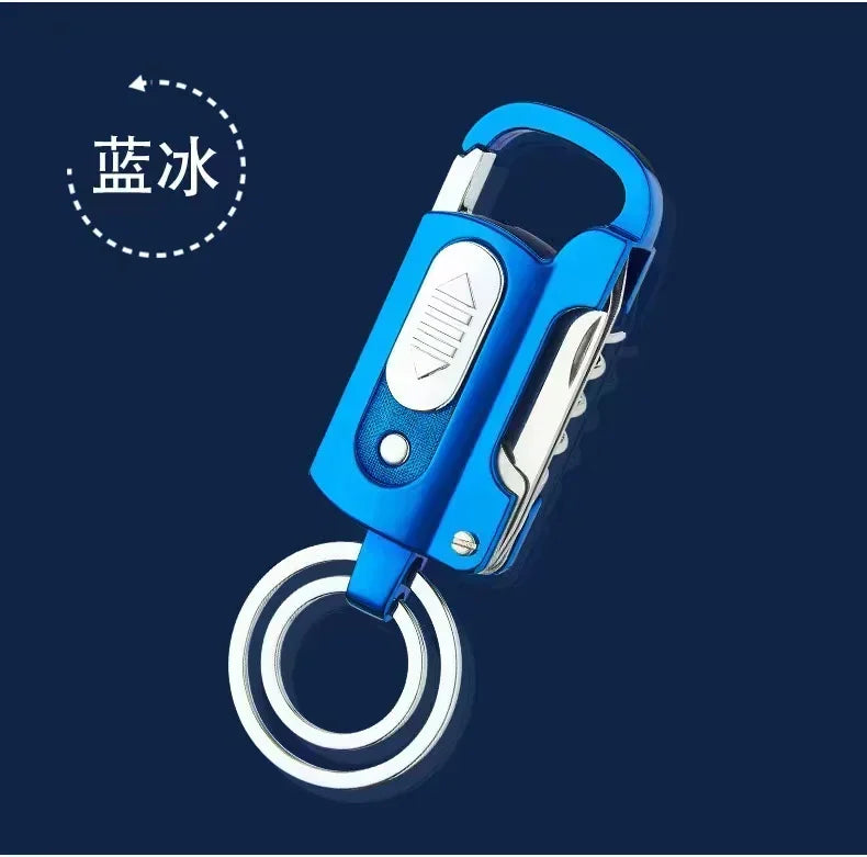 Multifunctional Electronic Lighter Keychain Wine Opener Knife Flashlight Slotted Screwdriver Metal Windproof Lighter Gadget